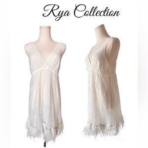 Rya Collection Off White/Ivory Lace and Feathers Chemise Size Medium